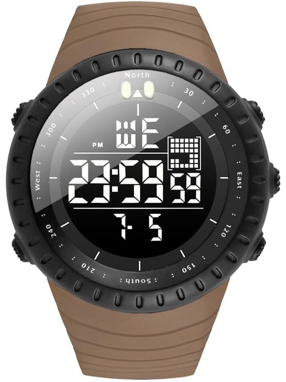 Men's Khaki Analog Quartz Sports Outdoor Waterproof Military LED Digital Watch